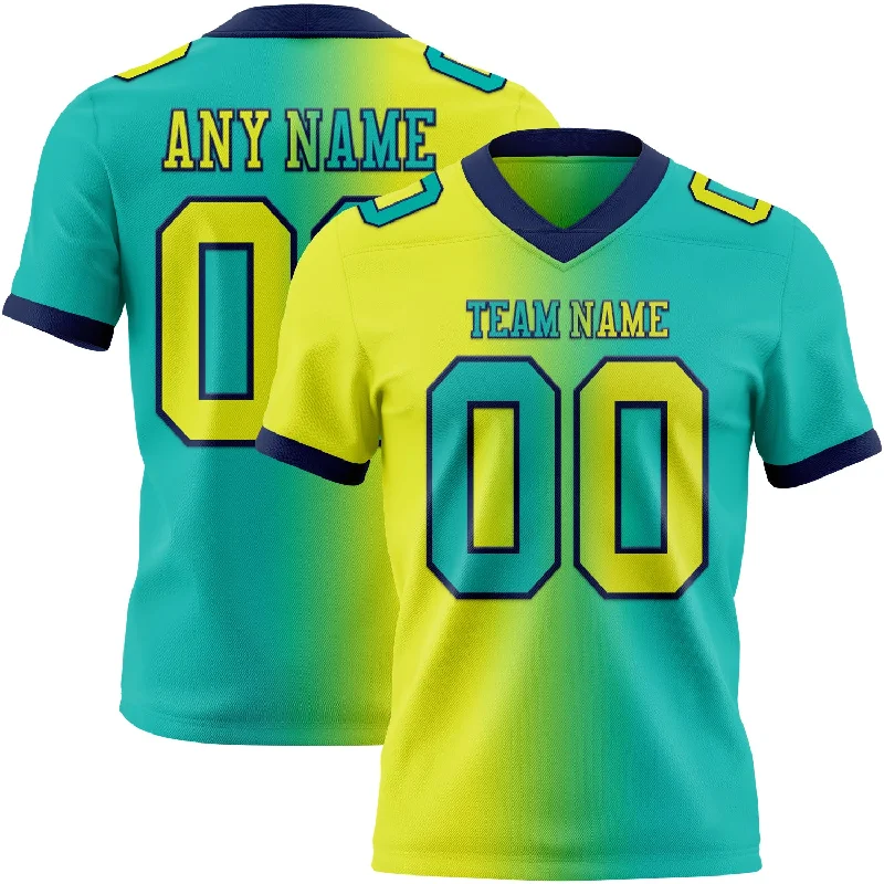 Football Jersey With Minimal Branding-Custom Aqua Neon Yellow-Navy Mesh Authentic Gradient Fashion Football Jersey