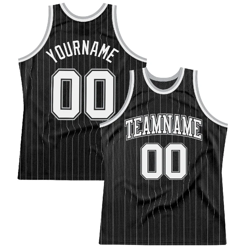 Basketball Jersey With Custom Name-Custom Black Gray Pinstripe White-Gray Authentic Basketball Jersey