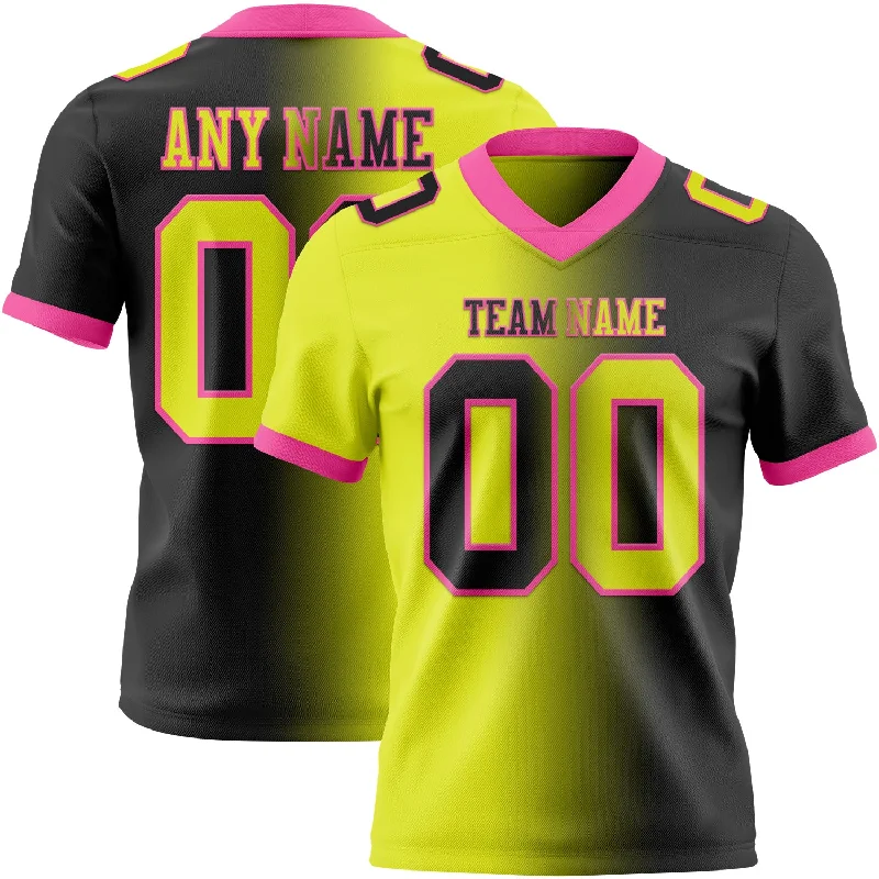 Football Jersey With Limited Edition Design-Custom Black Neon Yellow-Pink Mesh Authentic Gradient Fashion Football Jersey