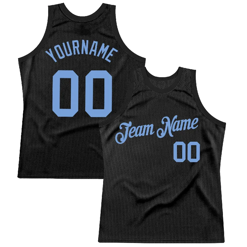 Basketball Jersey With Silicone Patch-Custom Black Light Blue Authentic Throwback Basketball Jersey