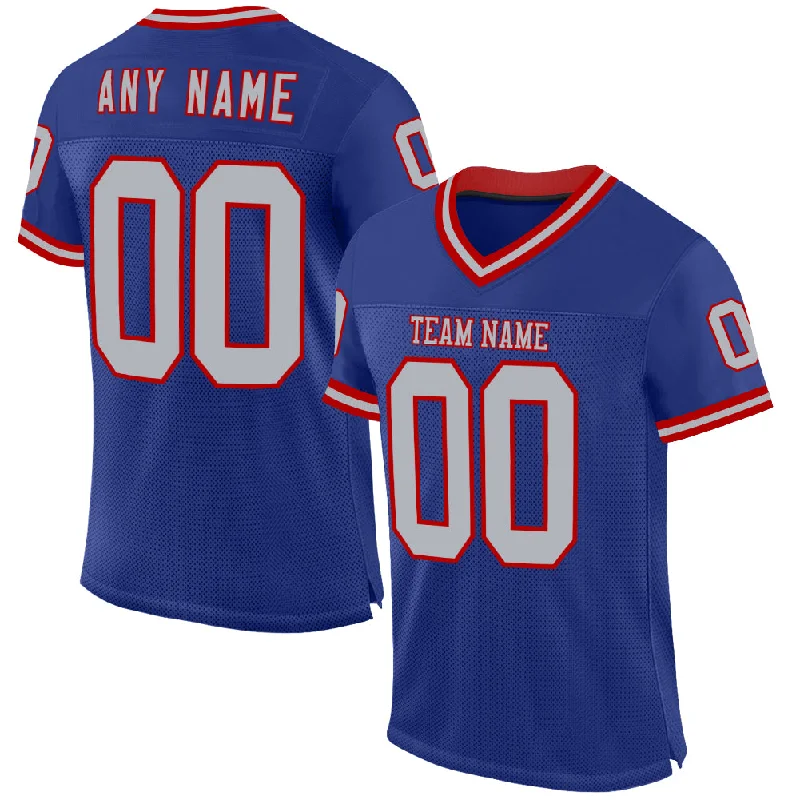 Football Jersey For Toddlers-Custom Royal Gray-Red Mesh Authentic Throwback Football Jersey