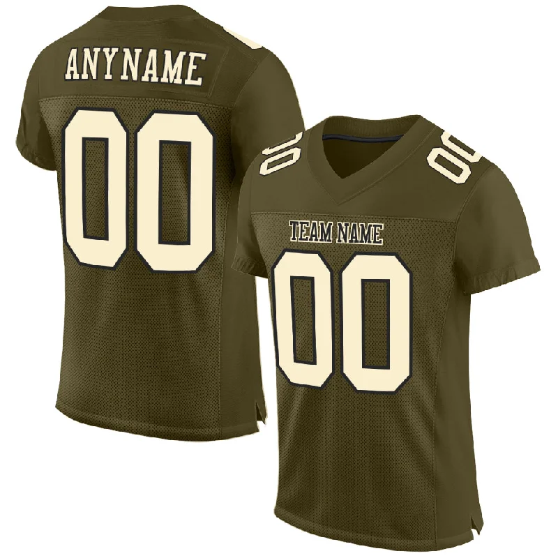 Football Jersey With Side Zippers-Custom Olive Cream-Black Mesh Authentic Salute To Service Football Jersey