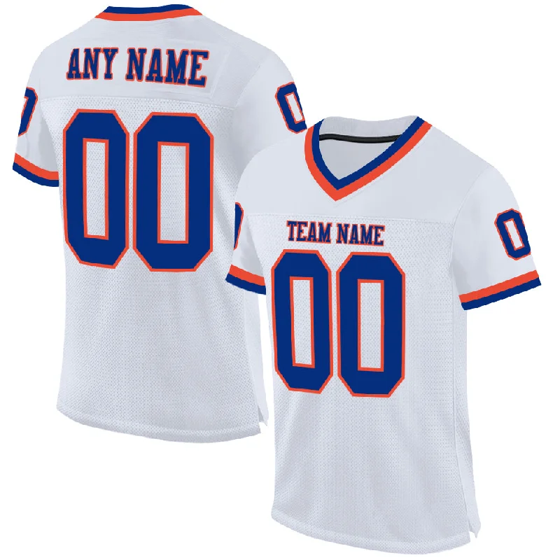 Football Jersey For Kids-Custom White Royal-Orange Mesh Authentic Throwback Football Jersey