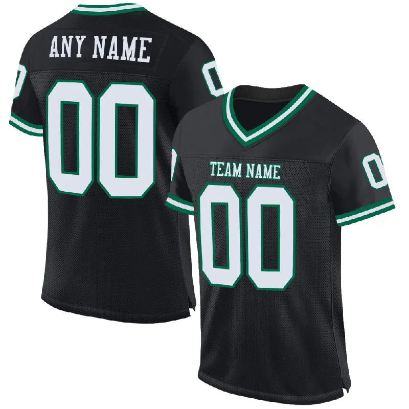 Football Jersey For Flag Football-Custom Black White-Kelly Green Mesh Authentic Throwback Football Jersey