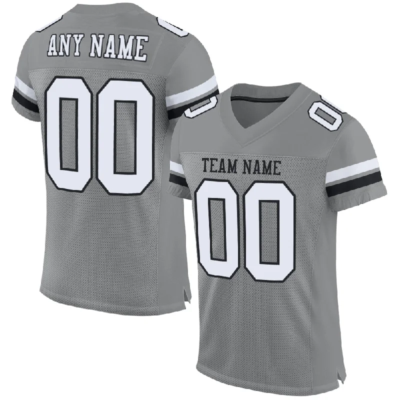 Football Jersey With Compression Layer-Custom Gray White-Black Mesh Authentic Football Jersey