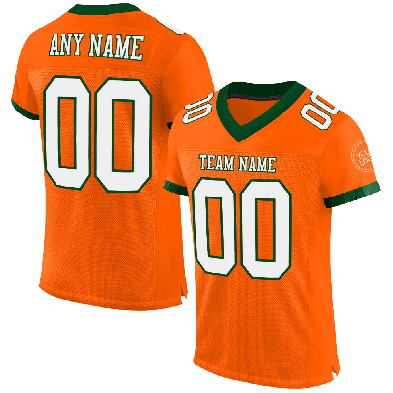 Football Jersey With Elastic Armholes-Custom Orange White-Green Mesh Authentic Football Jersey