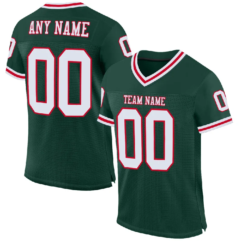 Football Jersey With Sweat-Wicking Tech-Custom Green White-Red Mesh Authentic Throwback Football Jersey