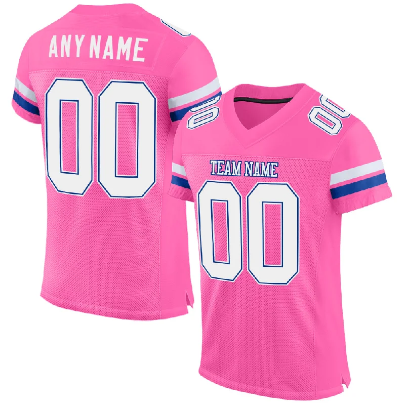 Football Jersey With Inspirational Quotes-Custom Pink White-Royal Mesh Authentic Football Jersey