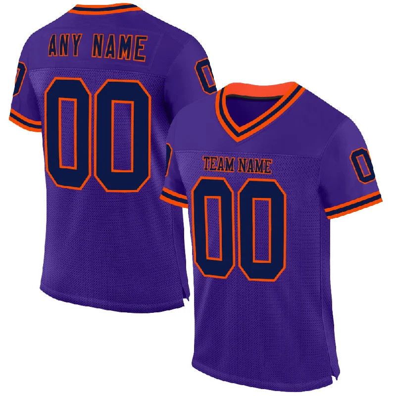 Football Jersey With Minimalist Look-Custom Purple Navy-Orange Mesh Authentic Throwback Football Jersey