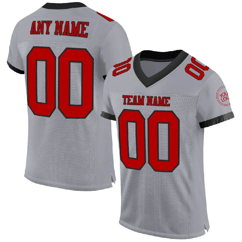 Football Jersey For Summer Games-Custom Gray Red-Black Mesh Authentic Football Jersey