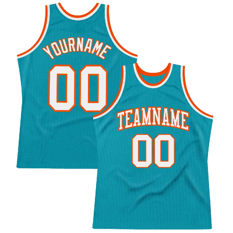 Basketball Jersey With Player Tribute-Custom Teal White-Orange Authentic Throwback Basketball Jersey