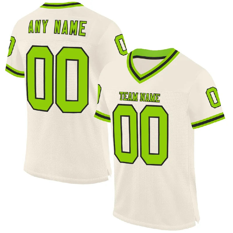 Football Jersey For Training-Custom Cream Neon Green-Black Mesh Authentic Throwback Football Jersey