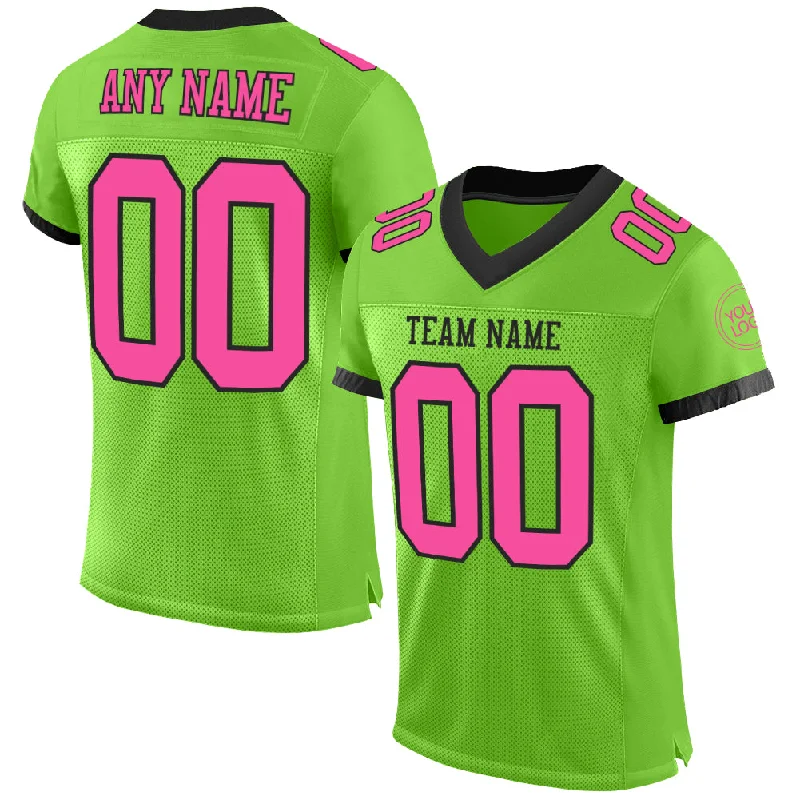 Football Jersey With Matching Shorts-Custom Neon Green Pink-Black Mesh Authentic Football Jersey