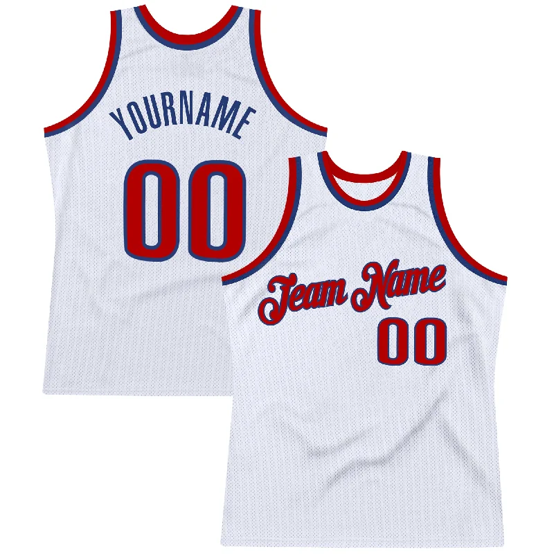 Basketball Jersey With Tribal Designs-Custom White Red-Royal Authentic Throwback Basketball Jersey