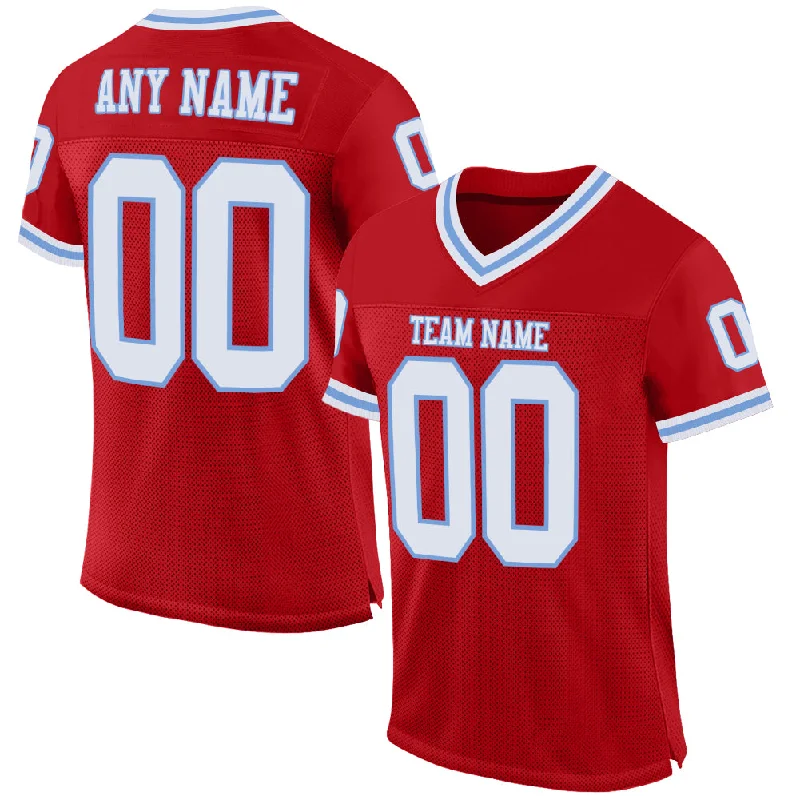 Football Jersey With Temperature Control-Custom Red White-Light Blue Mesh Authentic Throwback Football Jersey