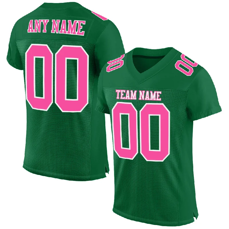 Football Jersey With Throwback Style-Custom Kelly Green Pink-White Mesh Authentic Football Jersey