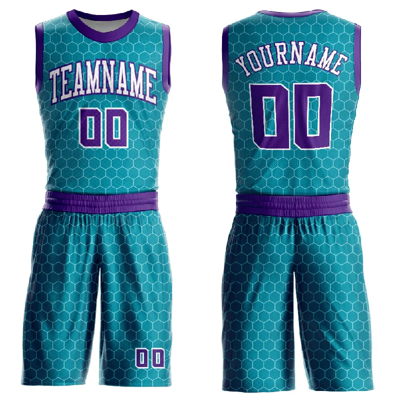 Basketball Jersey With Padded Shoulders-Custom Teal Purple-White Round Neck Sublimation Basketball Suit Jersey