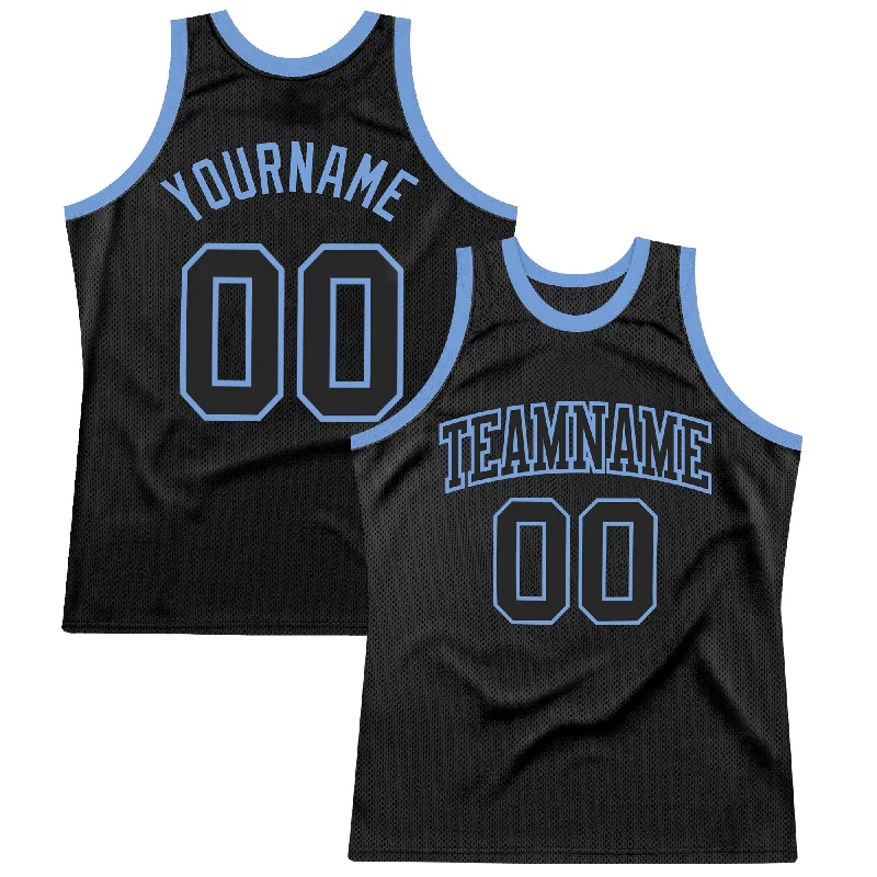 Basketball Jersey With Inspirational Quotes-Custom Black Black-Light Blue Authentic Throwback Basketball Jersey