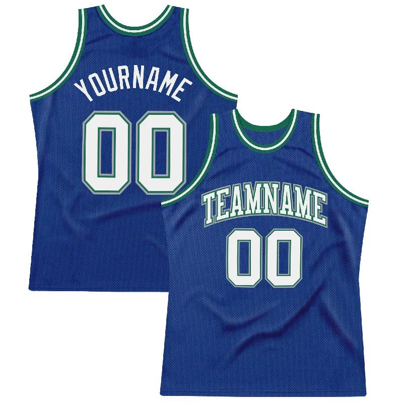 Basketball Jersey With Player Nicknames-Custom Royal White-Kelly Green Authentic Throwback Basketball Jersey