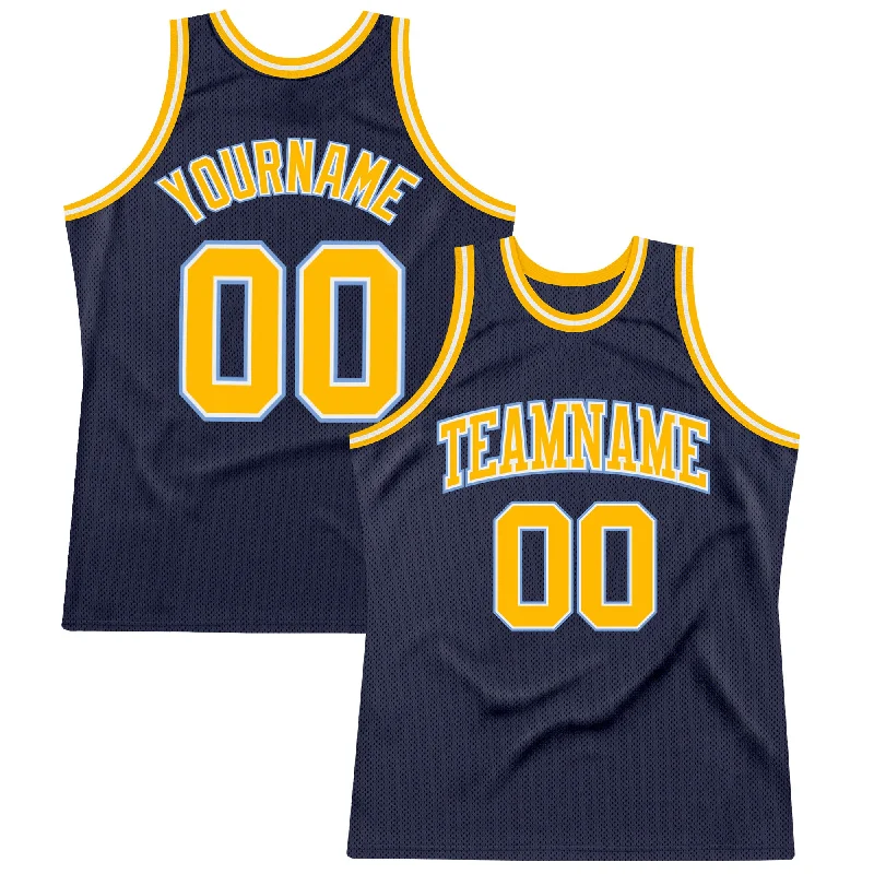 Basketball Jersey With Team Spirit-Custom Navy Gold-Light Blue Authentic Throwback Basketball Jersey