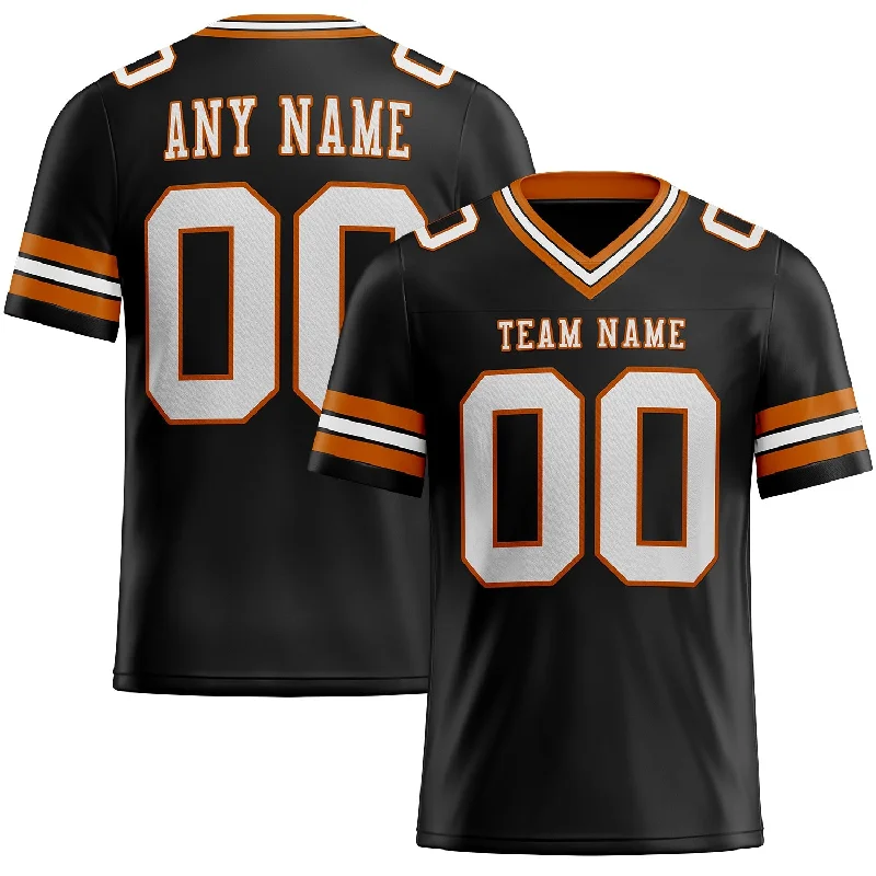 Football Jersey With Player Tribute-Custom Black White-Texas Orange Mesh Authentic Football Jersey