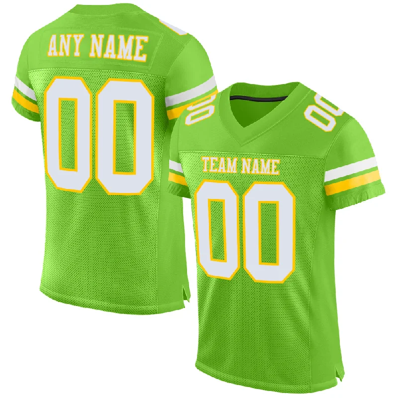 Football Jersey With Camo Print-Custom Neon Green White-Yellow Mesh Authentic Football Jersey