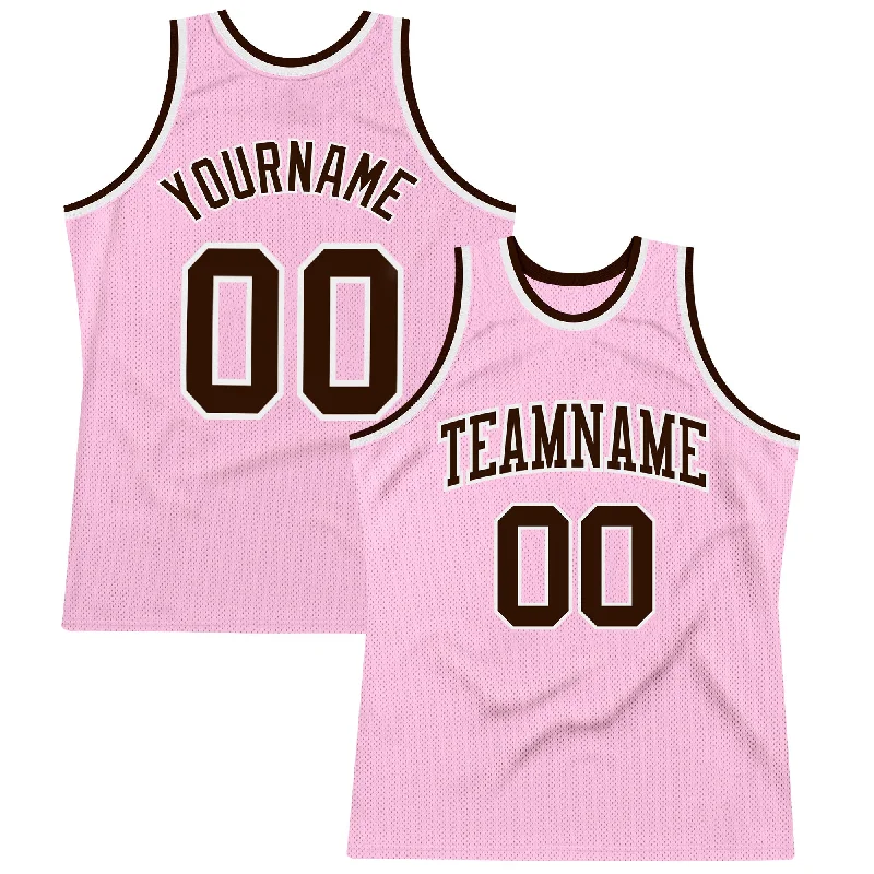 Basketball Jersey With Modern Athletic Cut-Custom Light Pink Brown-White Authentic Throwback Basketball Jersey