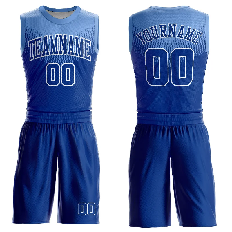 Basketball Jersey With High-End Materials-Custom Royal Light Blue-White Round Neck Sublimation Basketball Suit Jersey