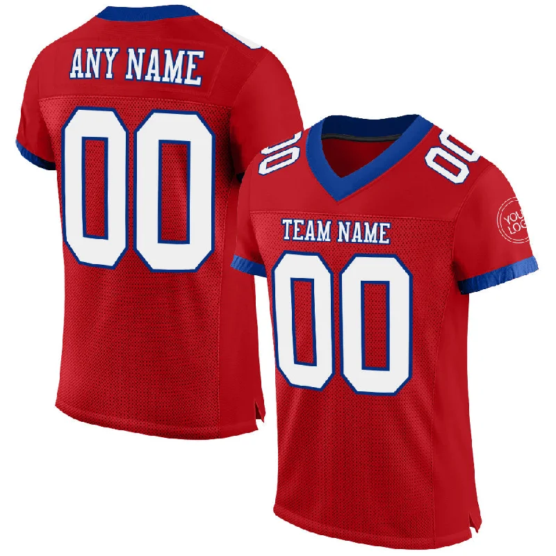 Football Jersey With Elastic Armholes-Custom Red White-Royal Mesh Authentic Football Jersey