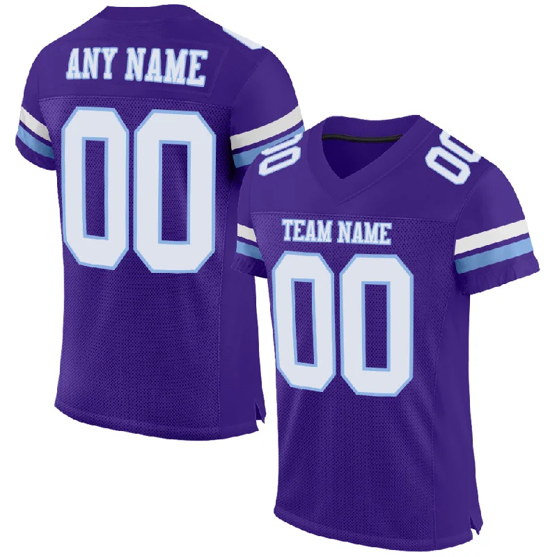 Football Jersey For Women-Custom Purple White-Light Blue Mesh Authentic Football Jersey