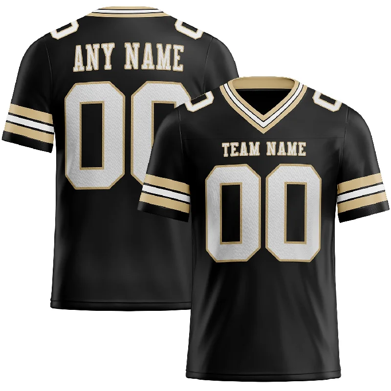 Football Jersey For Outdoor Play-Custom Black White-Vegas Gold Mesh Authentic Football Jersey