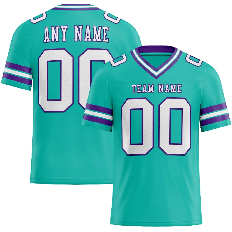 Football Jersey With Vintage Look-Custom Aqua White-Purple Mesh Authentic Football Jersey