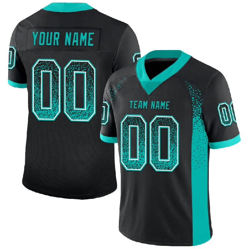 Football Jersey With Silicone Patch-Custom Black Aqua-White Mesh Drift Fashion Football Jersey