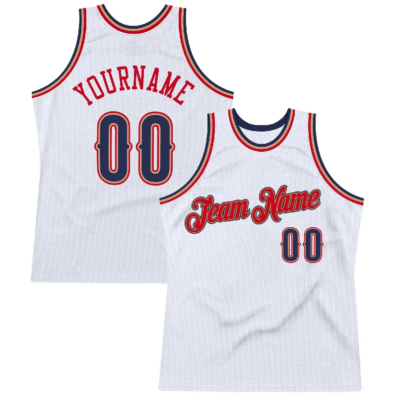 Basketball Jersey With Motion-Flex Tech-Custom White Navy-Red Authentic Throwback Basketball Jersey