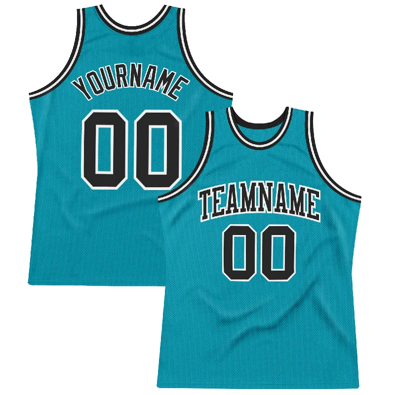 Basketball Jersey With Ventilated Side Panels-Custom Teal Black-White Authentic Throwback Basketball Jersey