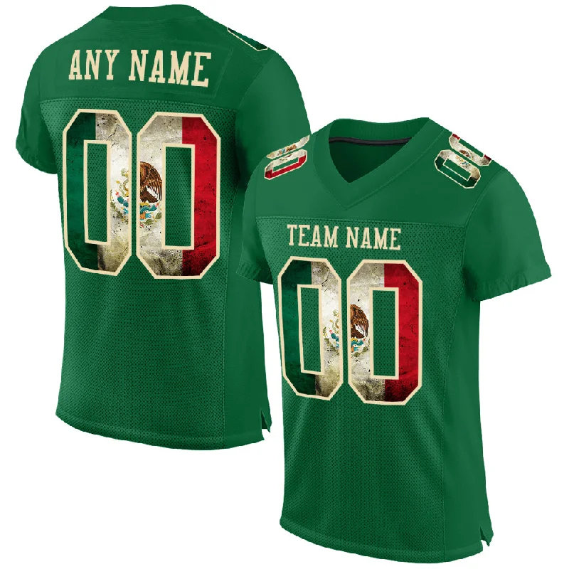 Football Jersey With Motivational Messages-Custom Kelly Green Vintage Mexican Flag-City Cream Mesh Authentic Football Jersey