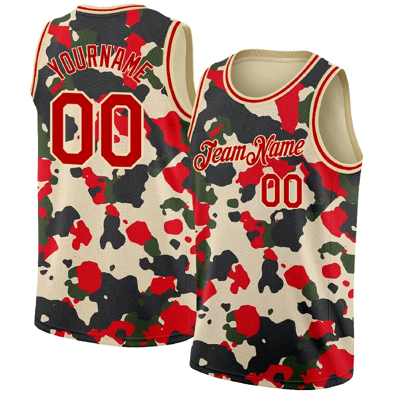 Basketball Jersey With Ergonomic Fit-Custom Camo Red-Cream 3D Authentic Salute To Service Basketball Jersey