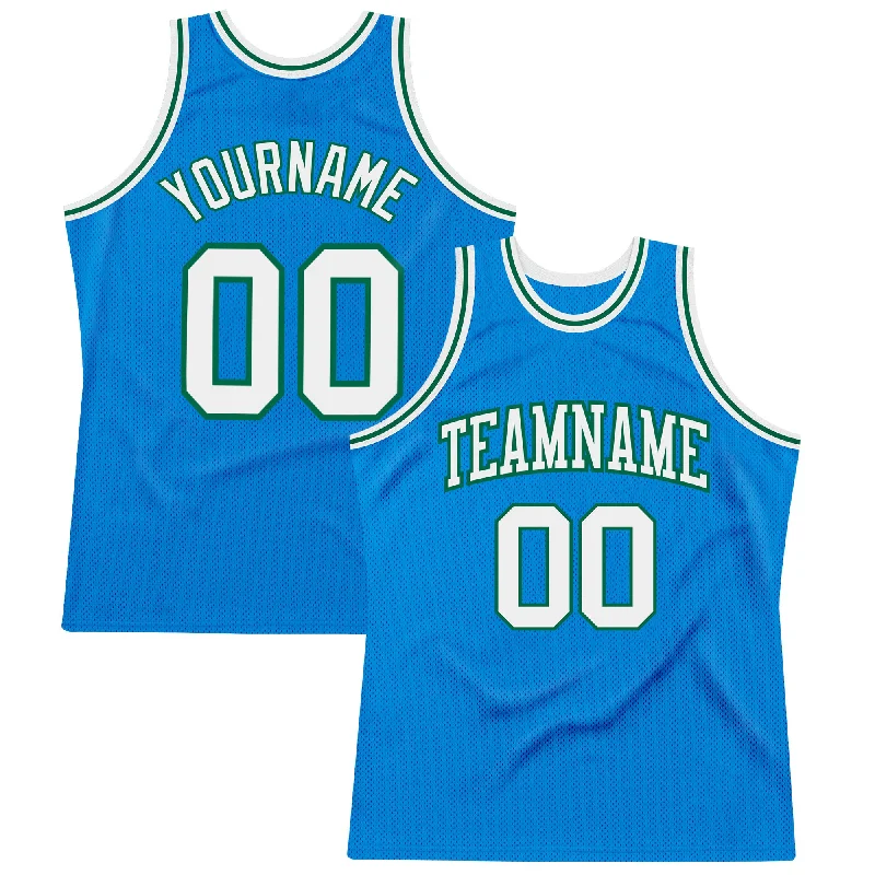 Basketball Jersey For Summer Games-Custom Blue White-Kelly Green Authentic Throwback Basketball Jersey