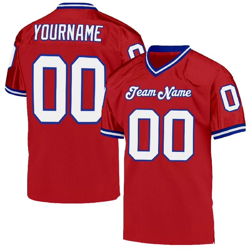 Football Jersey With Lightweight Material-Custom Red White-Royal Mesh Authentic Throwback Football Jersey