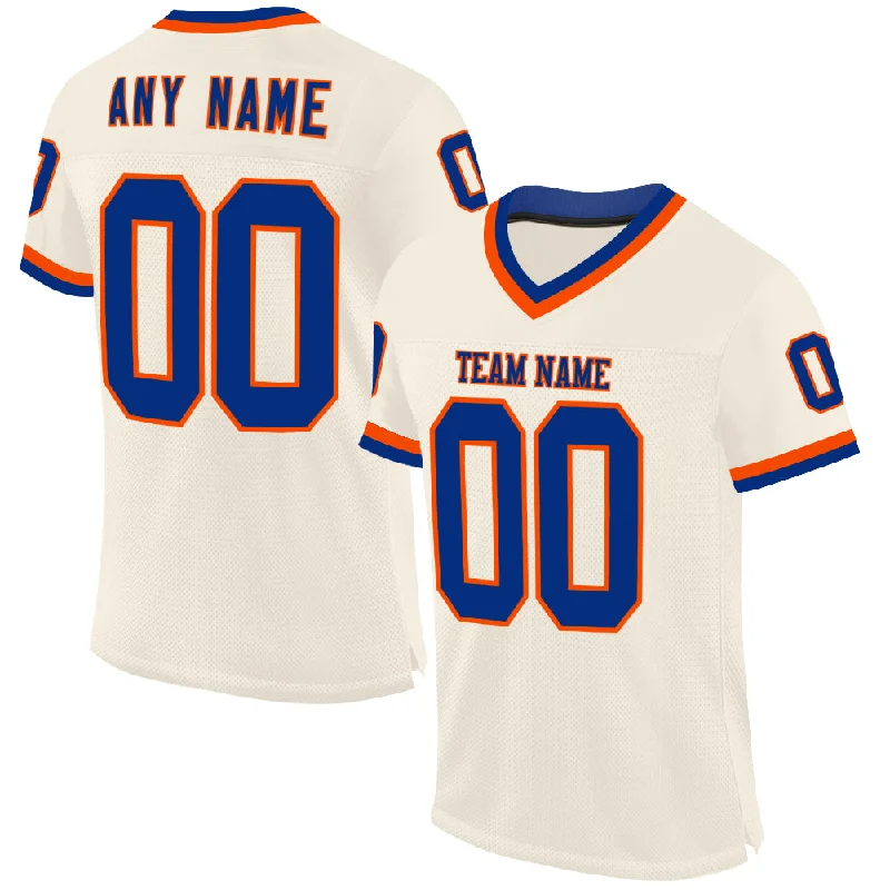 Football Jersey With Sustainable Fabric-Custom Cream Royal-Orange Mesh Authentic Throwback Football Jersey