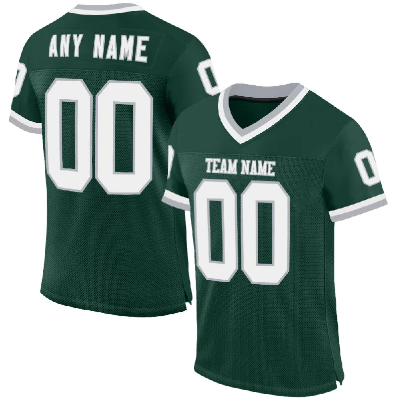 Football Jersey With Lightweight Material-Custom Green White-Gray Mesh Authentic Throwback Football Jersey