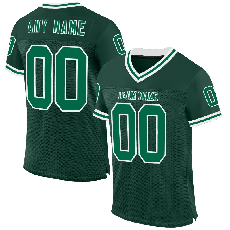 Football Jersey With Embroidery-Custom Green Kelly Green-White Mesh Authentic Throwback Football Jersey