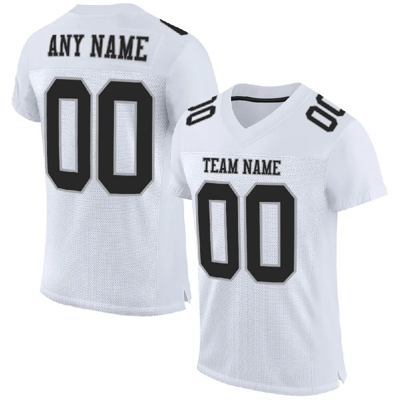 Football Jersey With Satin Finish-Custom White Black-Gray Mesh Authentic Football Jersey