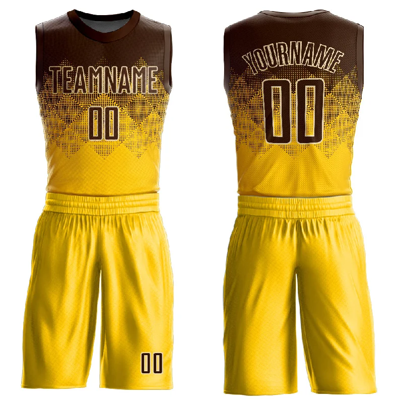 Basketball Jersey For Power Forwards-Custom Yellow Brown-Cream Round Neck Sublimation Basketball Suit Jersey