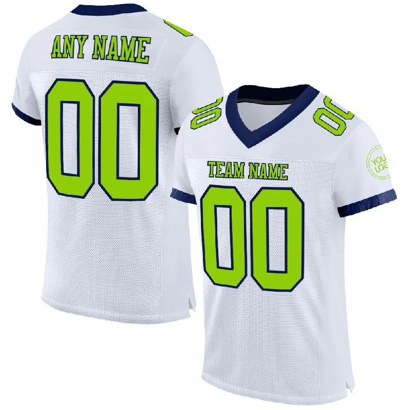 Football Jersey For Quarterbacks-Custom White Neon Green-Navy Mesh Authentic Football Jersey