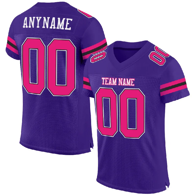 Football Jersey For Outdoor Play-Custom Purple Hot Pink-Black Mesh Authentic Football Jersey