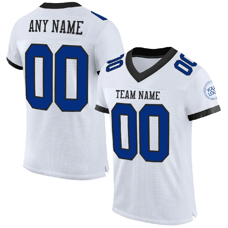 Football Jersey For Tall Players-Custom White Royal-Black Mesh Authentic Football Jersey