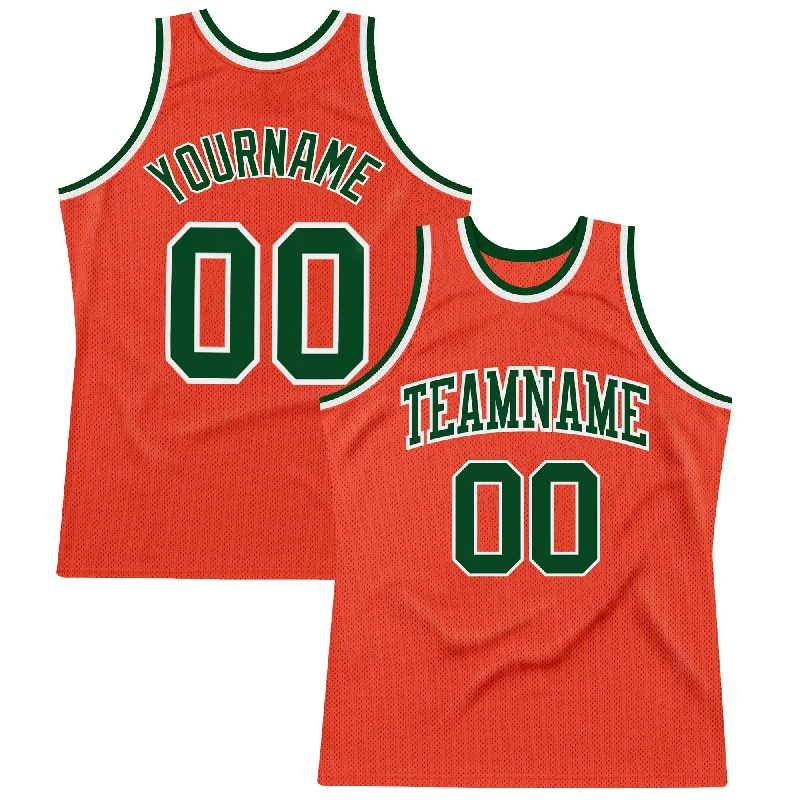 Basketball Jersey With Button-Up Style-Custom Orange Green-White Authentic Throwback Basketball Jersey