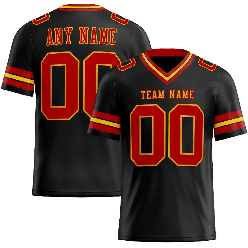 Football Jersey With Streetwear Influence-Custom Black Red-Gold Mesh Authentic Football Jersey