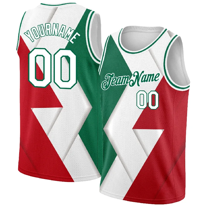 Basketball Jersey With Anime Graphics-Custom Kelly Green White-Red 3D Mexico Authentic Basketball Jersey